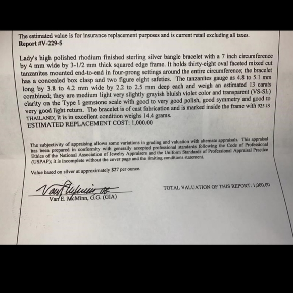 14CT GENUINE TANZANITE AND SILVER BANGLE - Picture 3 of 4